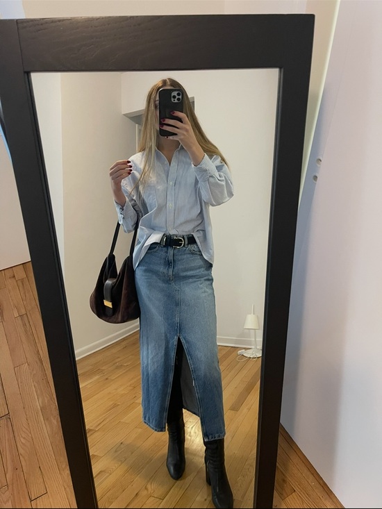 Mango Dresses & Skirts - Mango Light Blue Denim Midi Skirt with Front Slit
